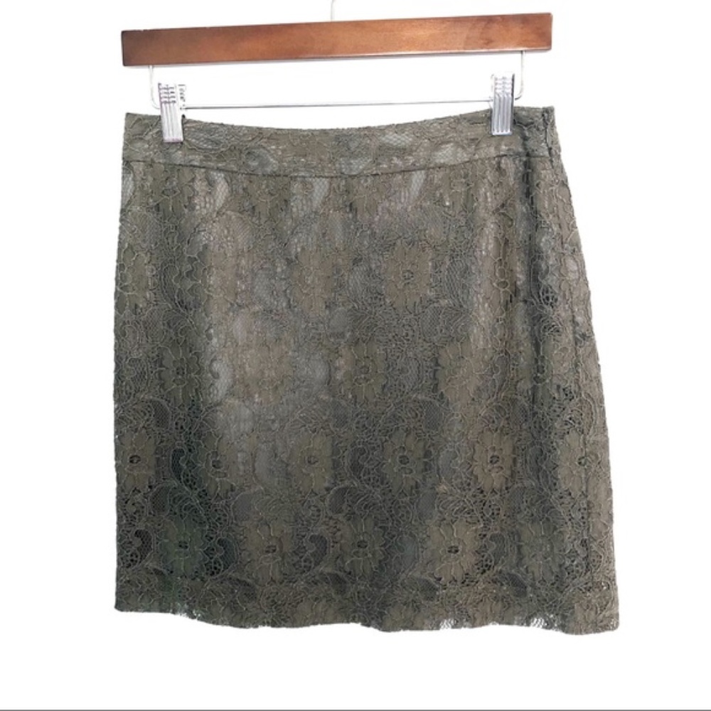 LOFT Gray Lace Overlay Mini Skirt